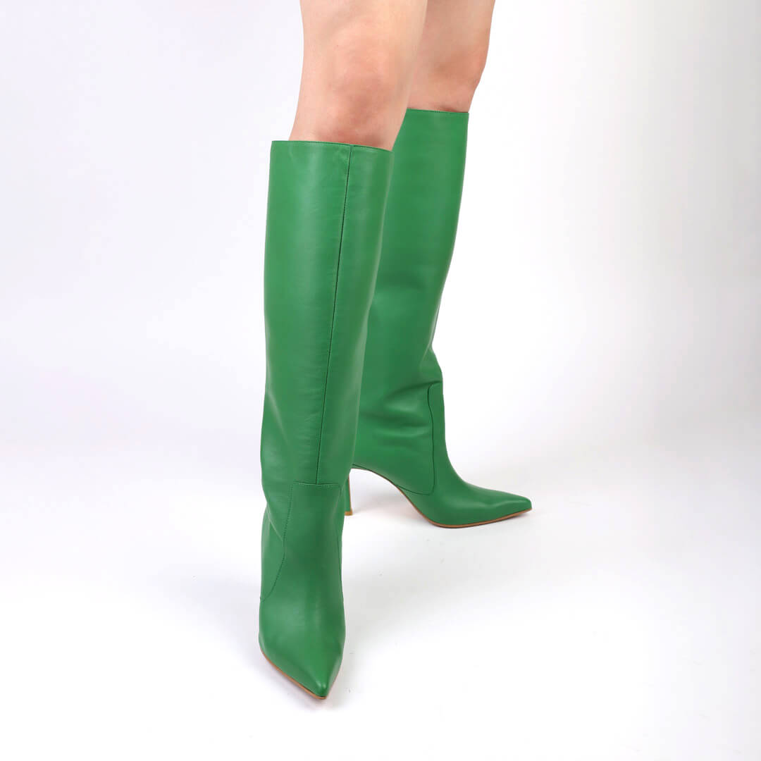 WOLLEN - green leather long boots