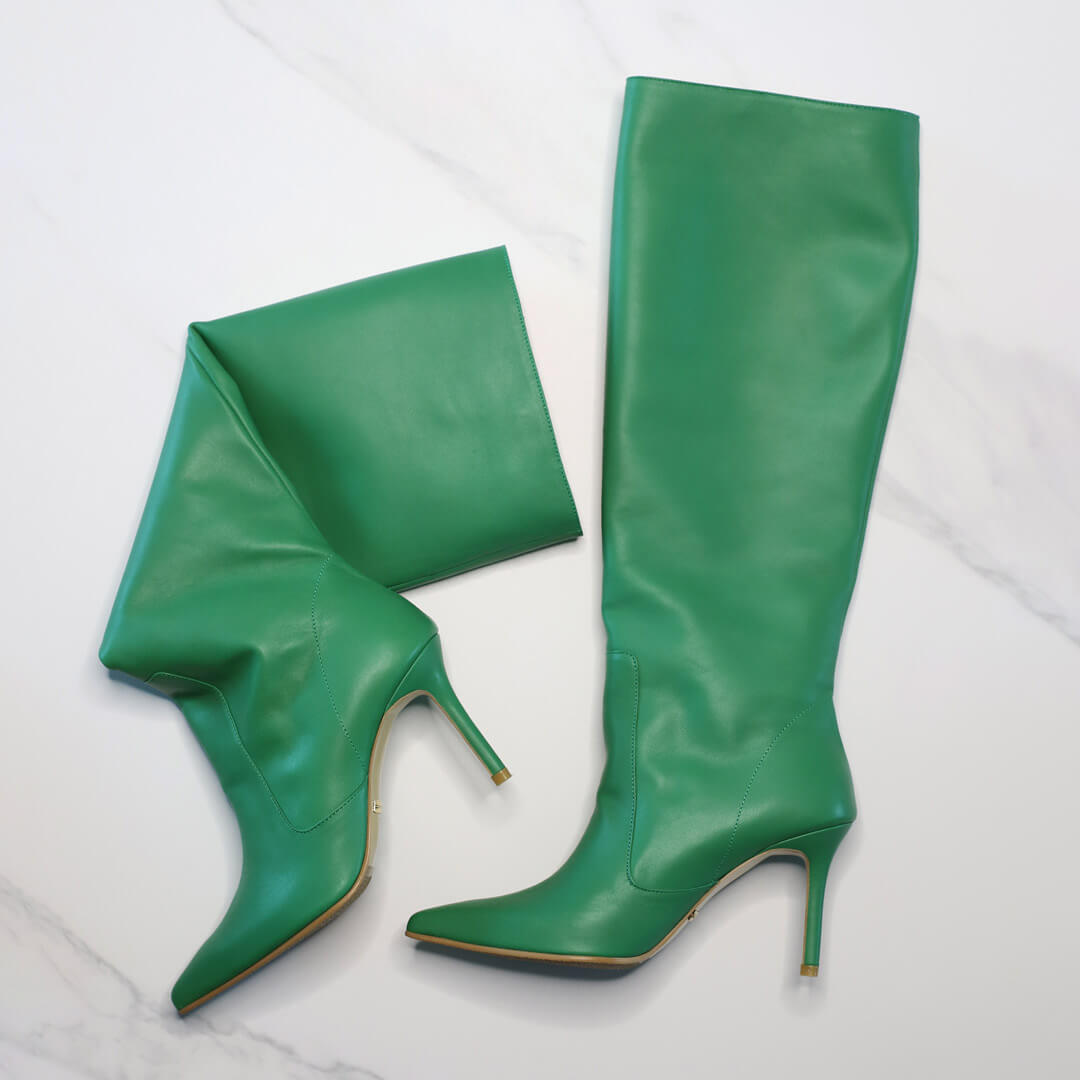 WOLLEN - green leather long boots