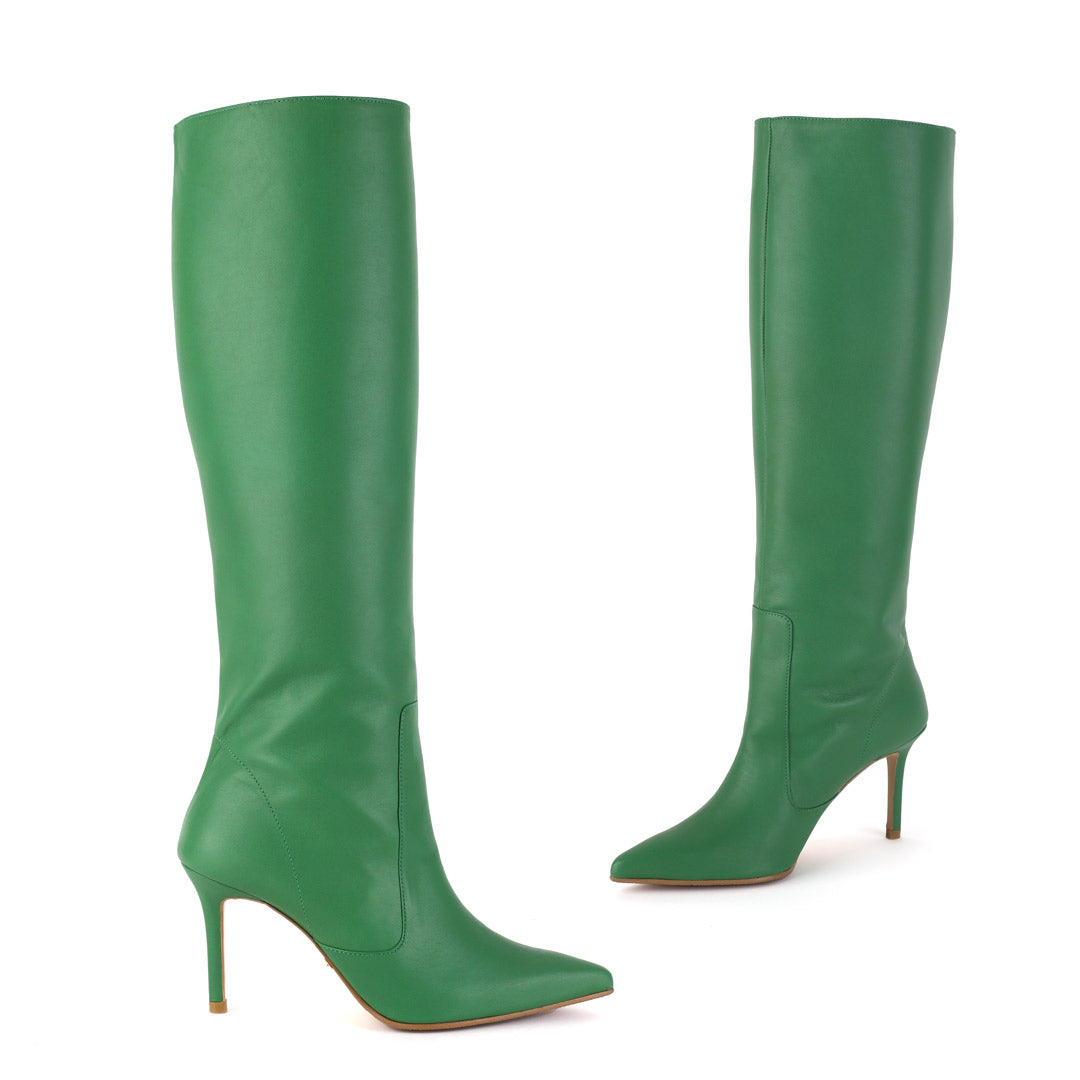 WOLLEN - green leather long boots