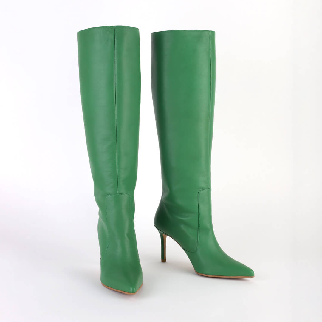 WOLLEN - green leather long boots