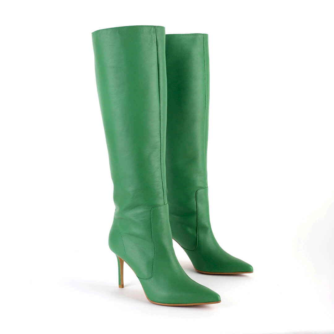 WOLLEN - green leather long boots