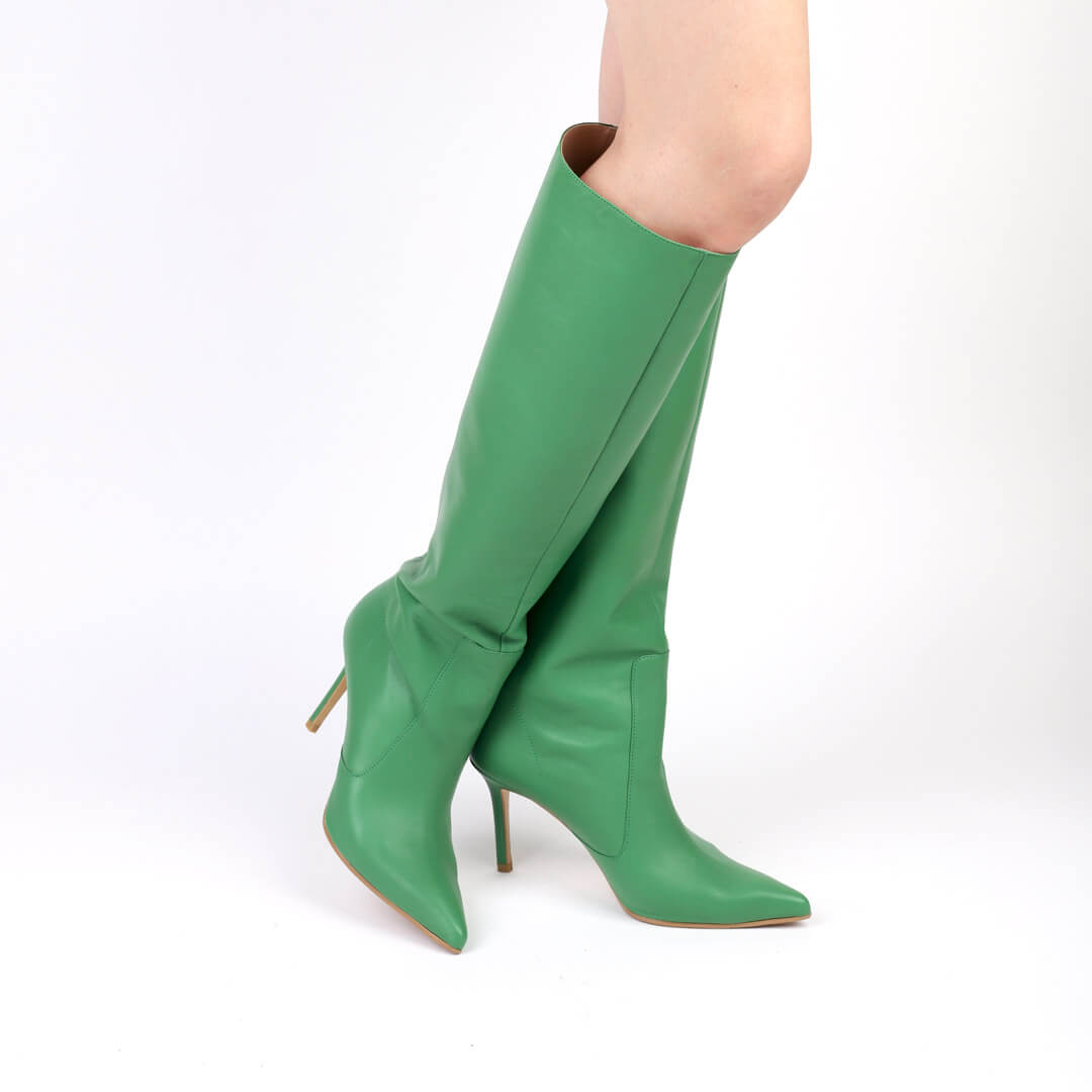 WOLLEN - green leather long boots