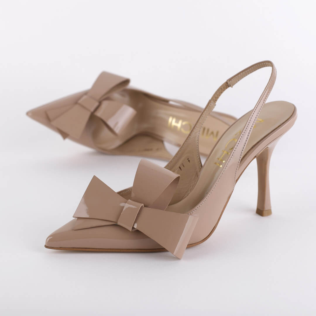 HALLIE - big bow patent slingback