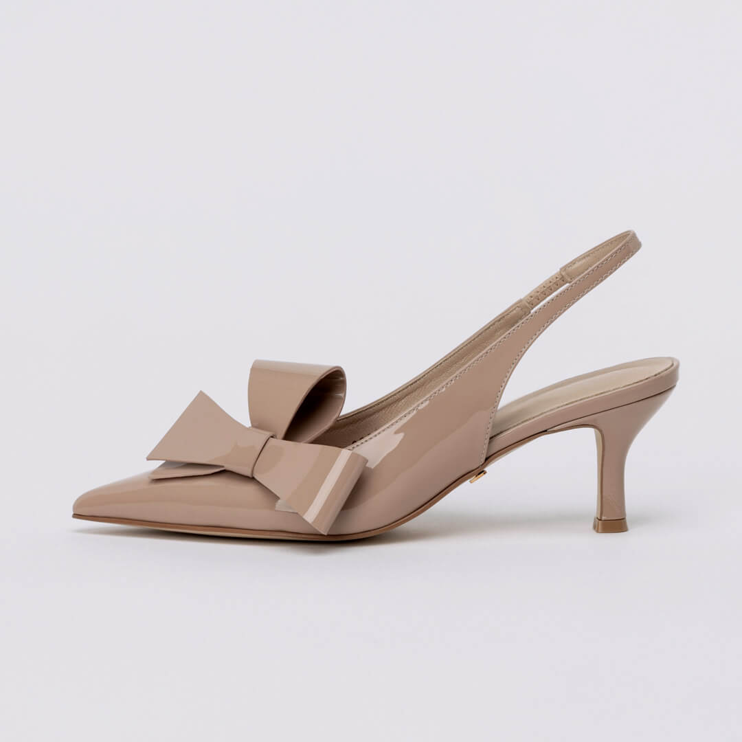 HALLIE - big bow patent slingback