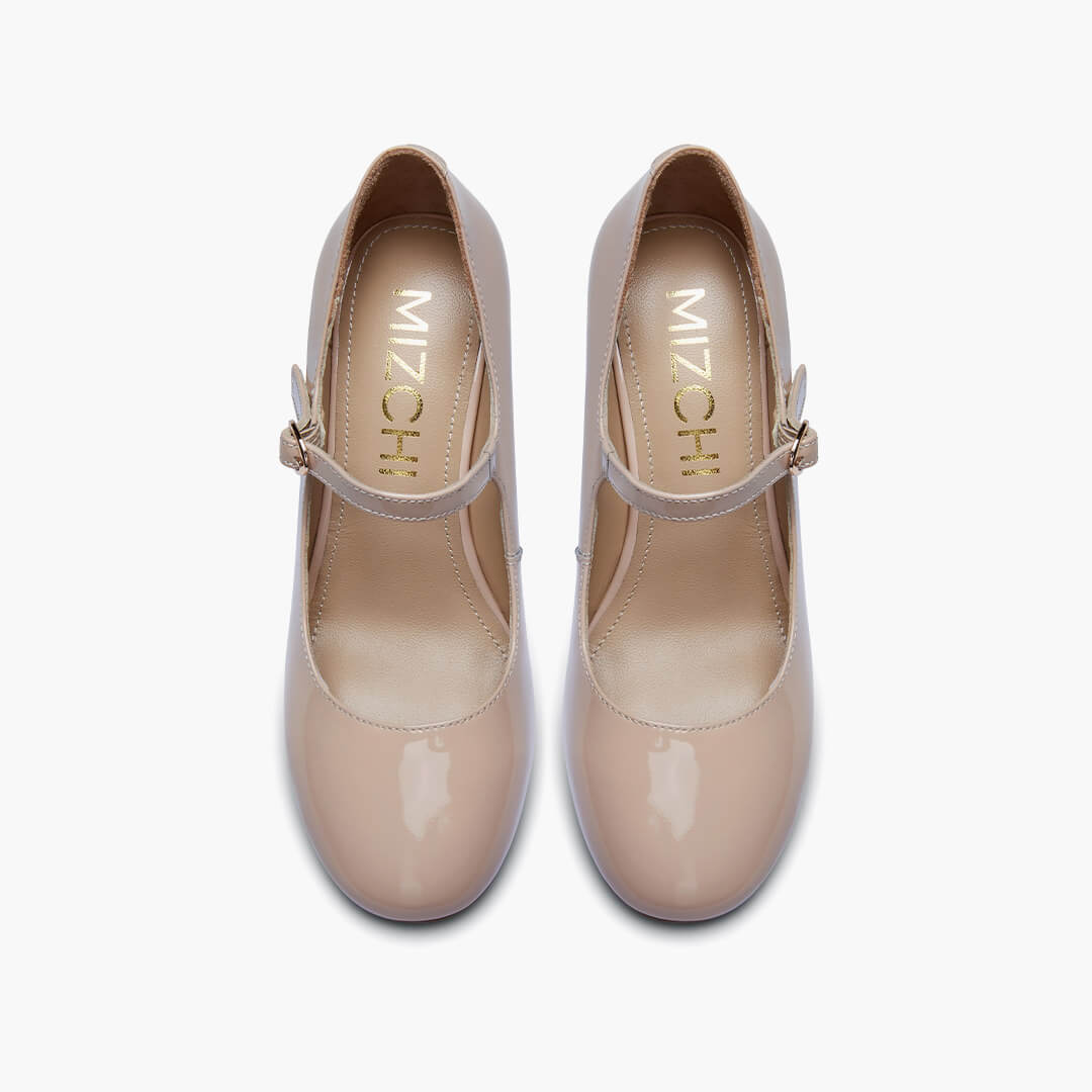 *GAYLE - beige patent mary jane pumps