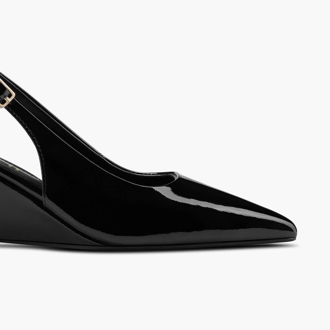 *ELLIOT - black patent slingback wedge