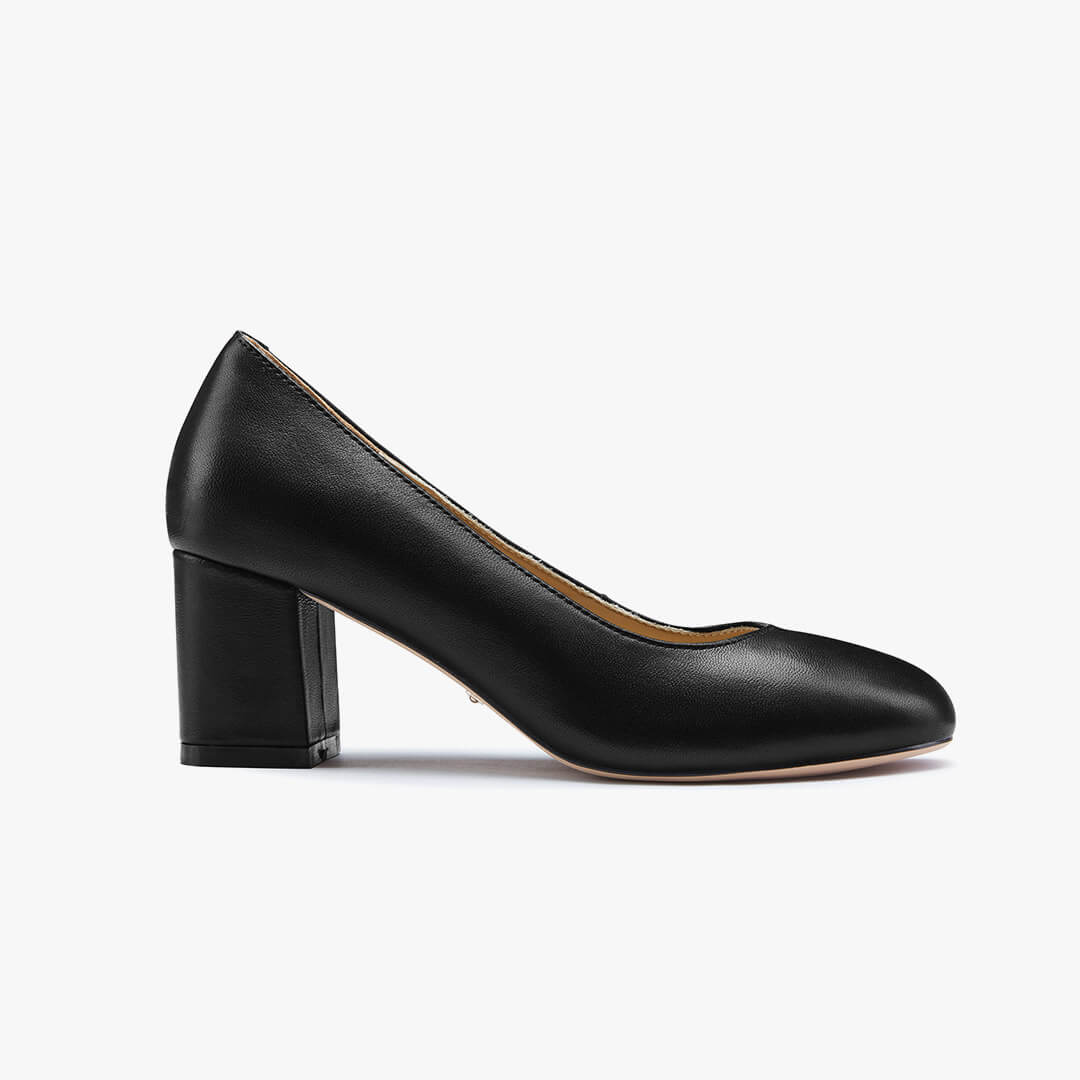 *FIONA - black leather chunky heel pump