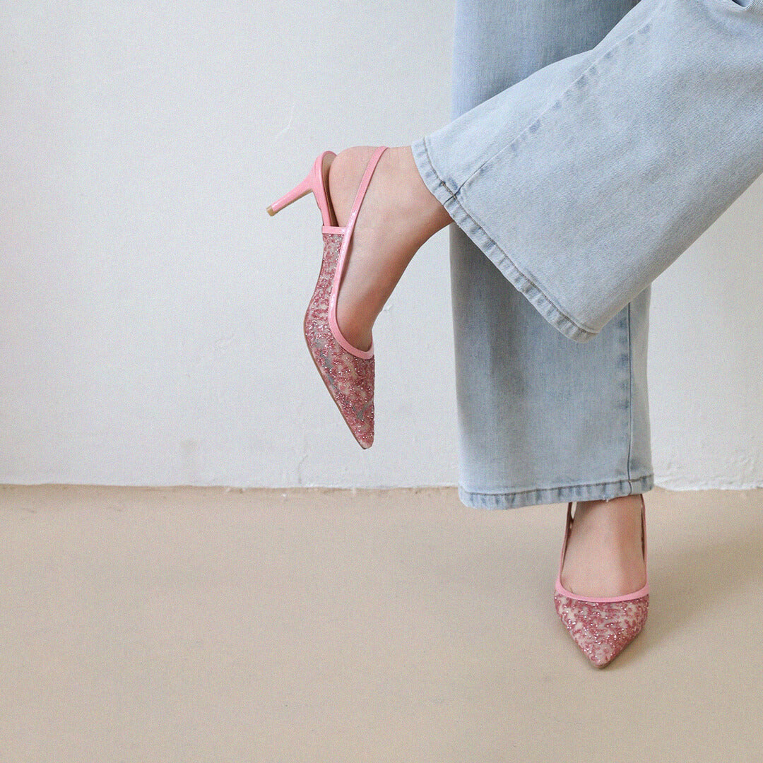 ILARIA - pink glitter slingback