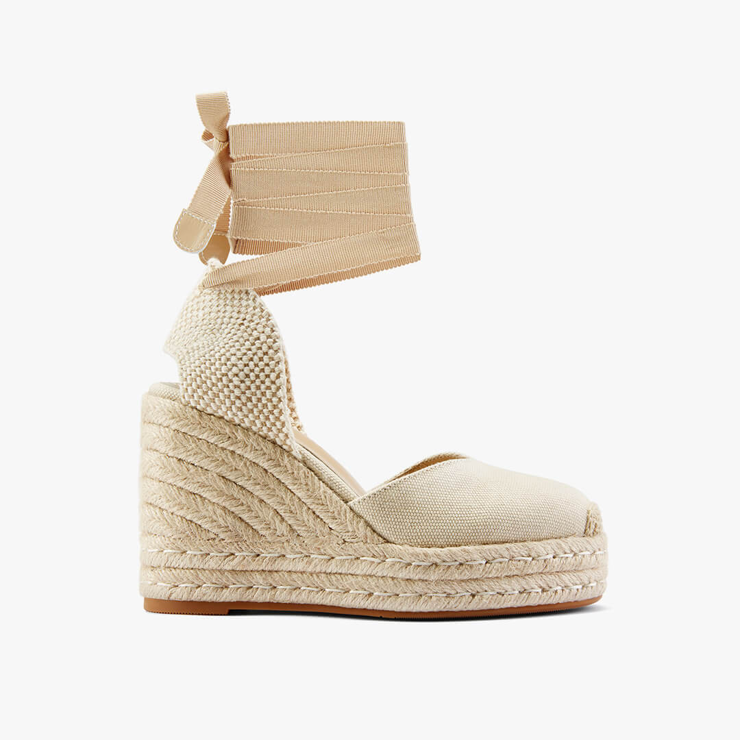 *Monaco 10 - Beige Wedge Espadrilles