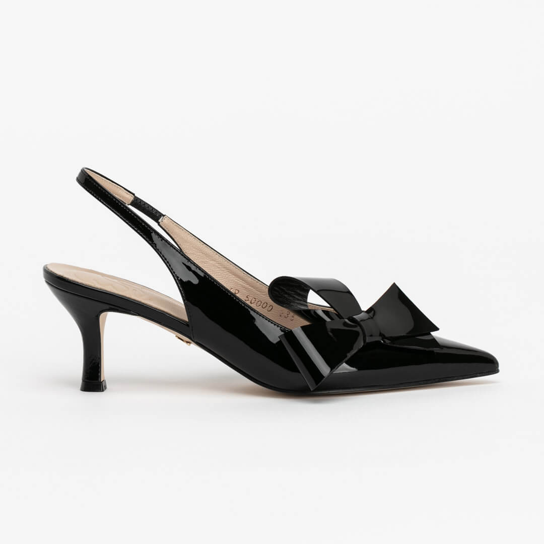 HALLIE - big bow patent slingback