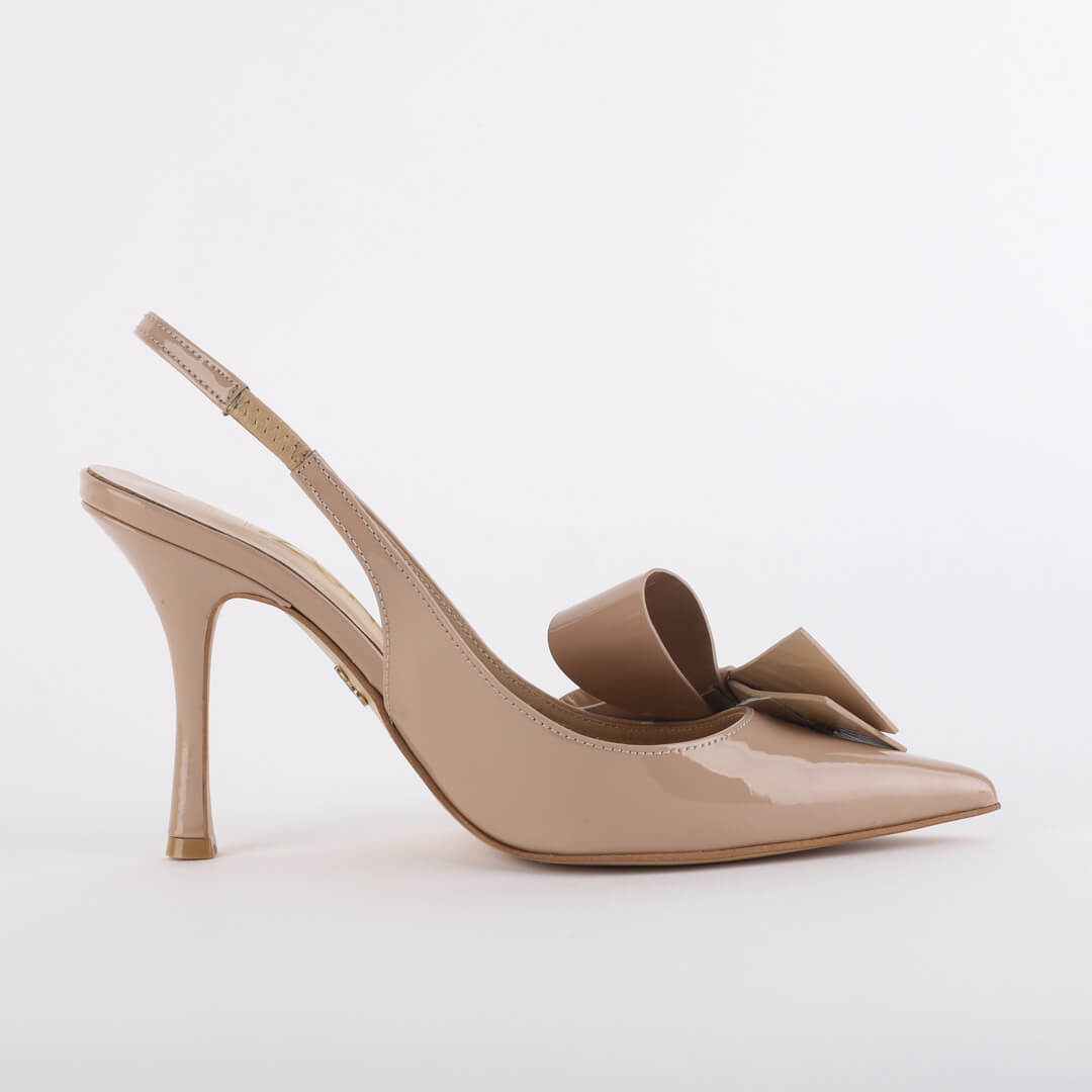 HALLIE - big bow patent slingback