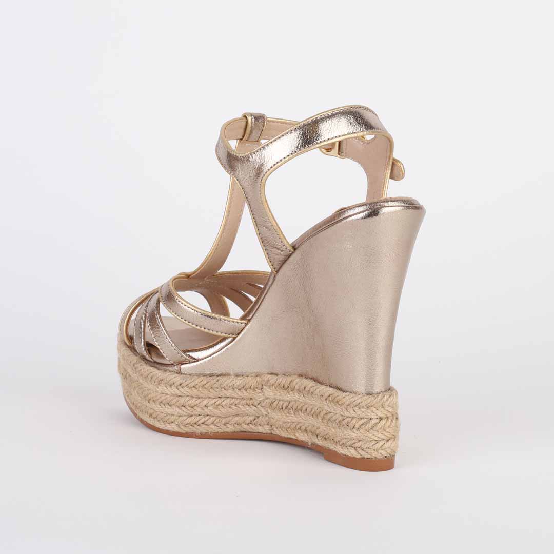 AMELIA - gold leather wedge