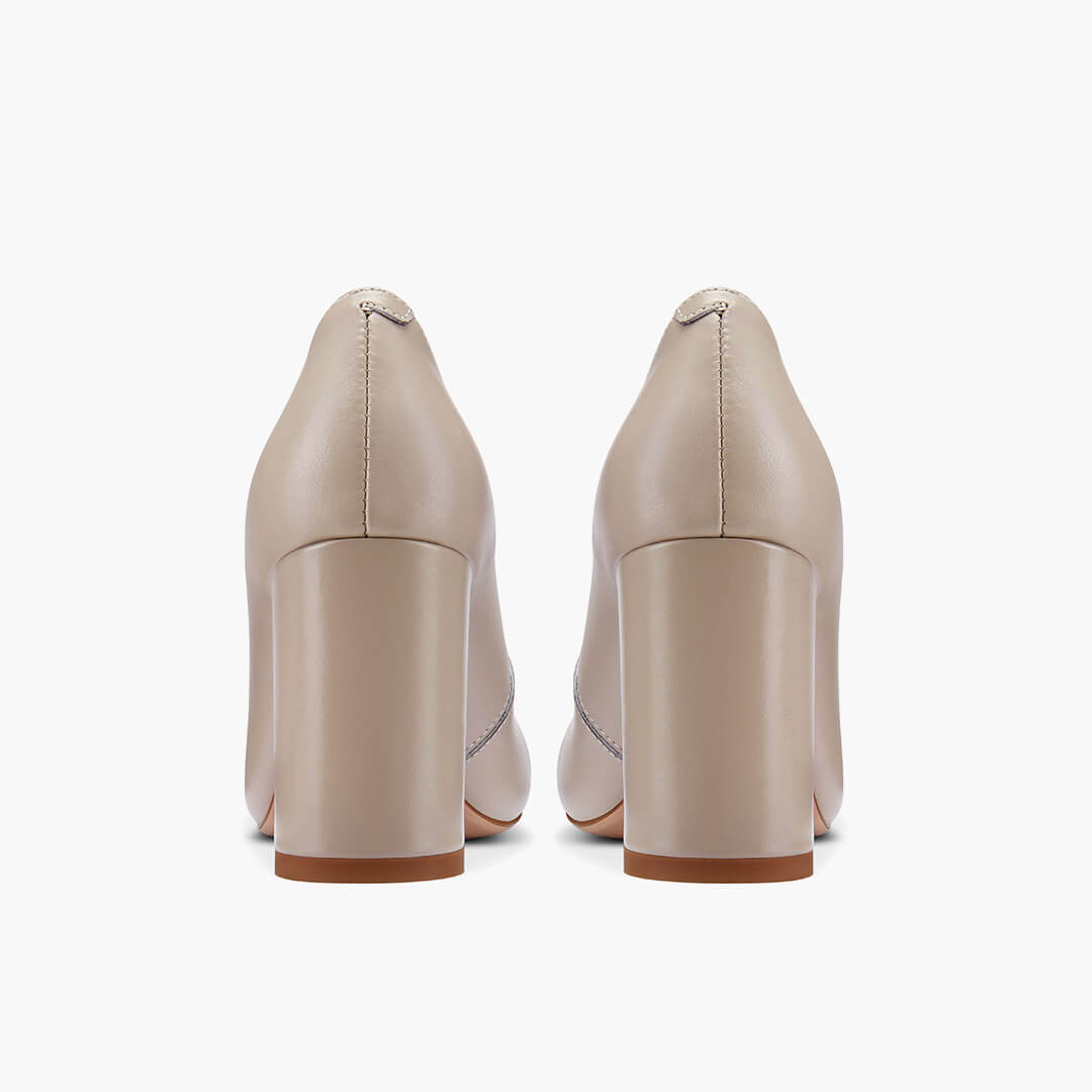 *ESHA - beige leather chunky high heel pump