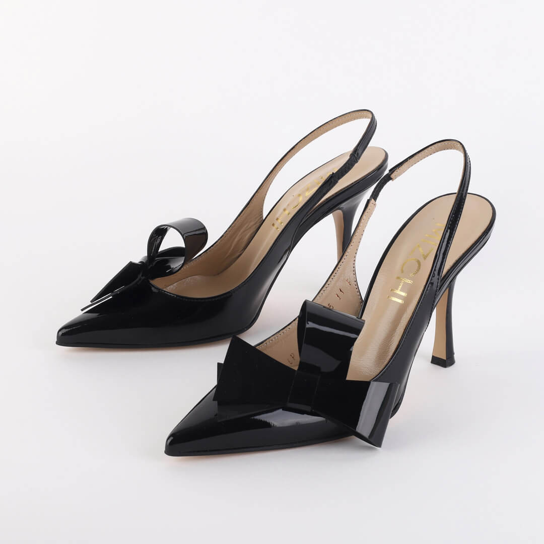 HALLIE - big bow patent slingback