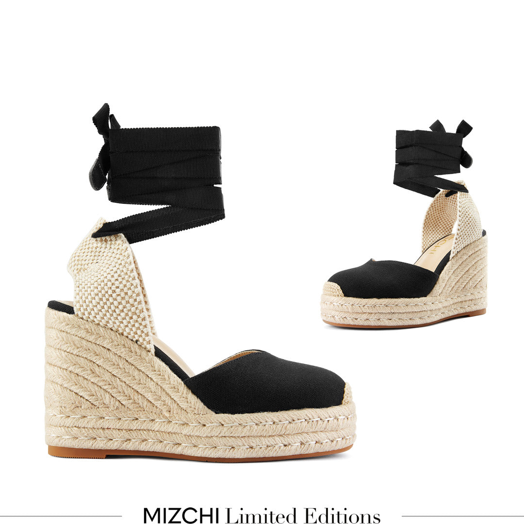 *Monaco 10 - Black Wedge Espadrilles