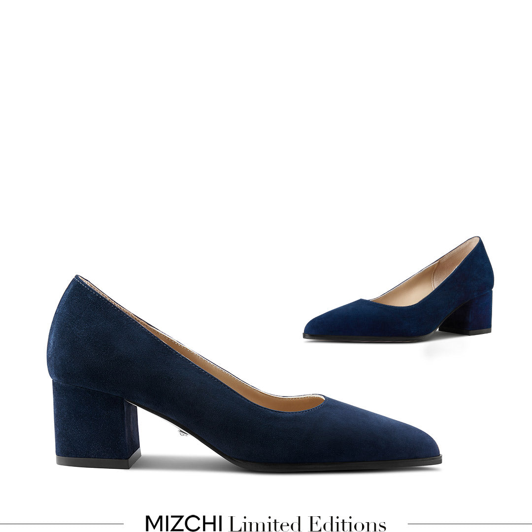 *DIARA NAVY - suede chunky heel pumps