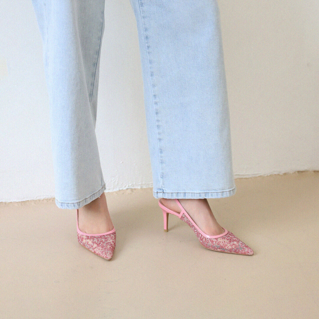 ILARIA - pink glitter slingback