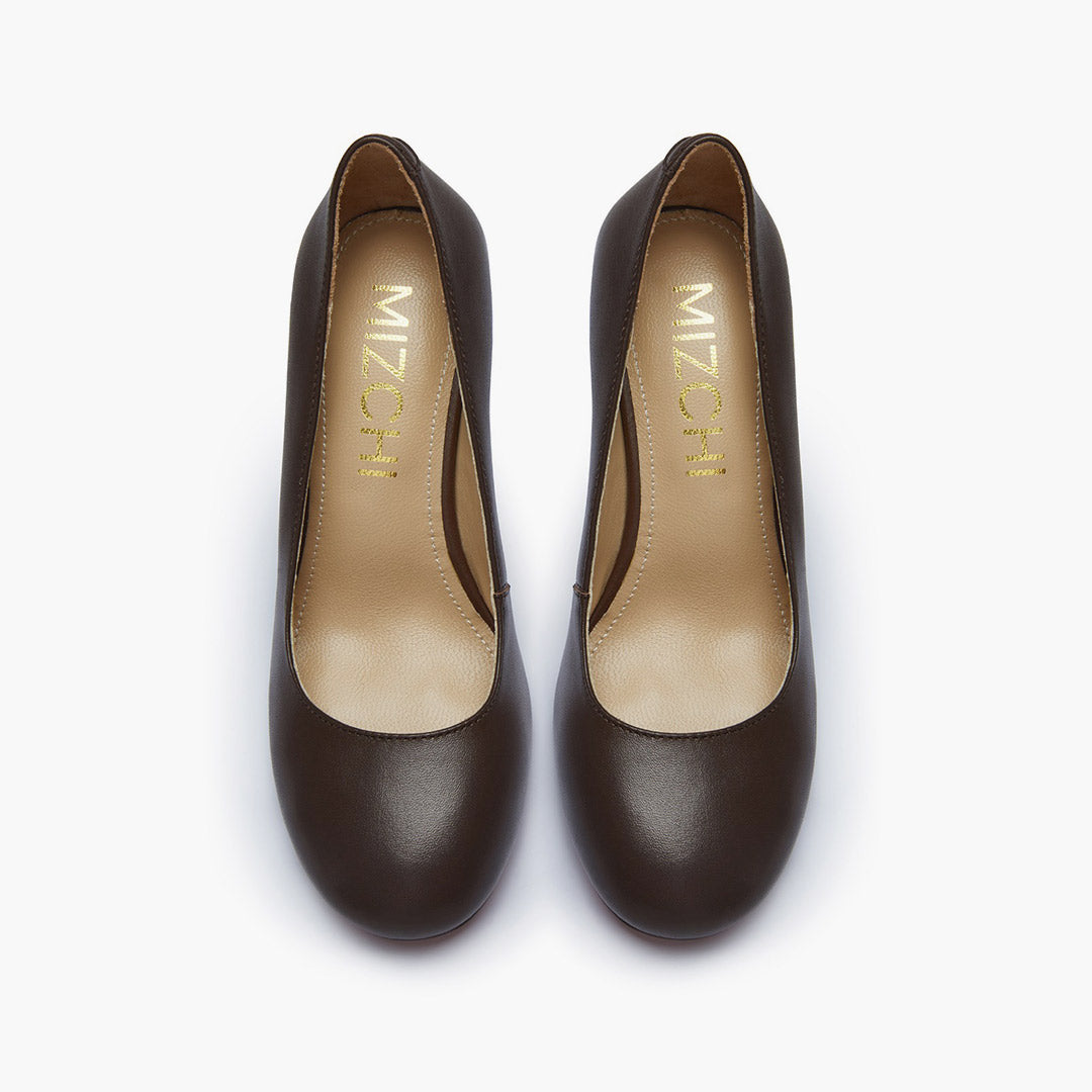 *ESHA - brown leather chunky high heel pump