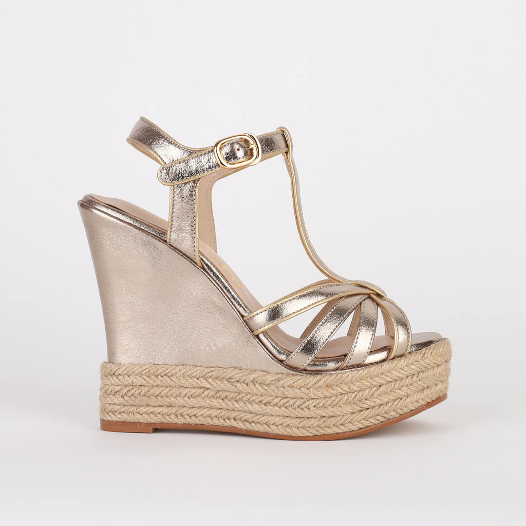 AMELIA - gold leather wedge