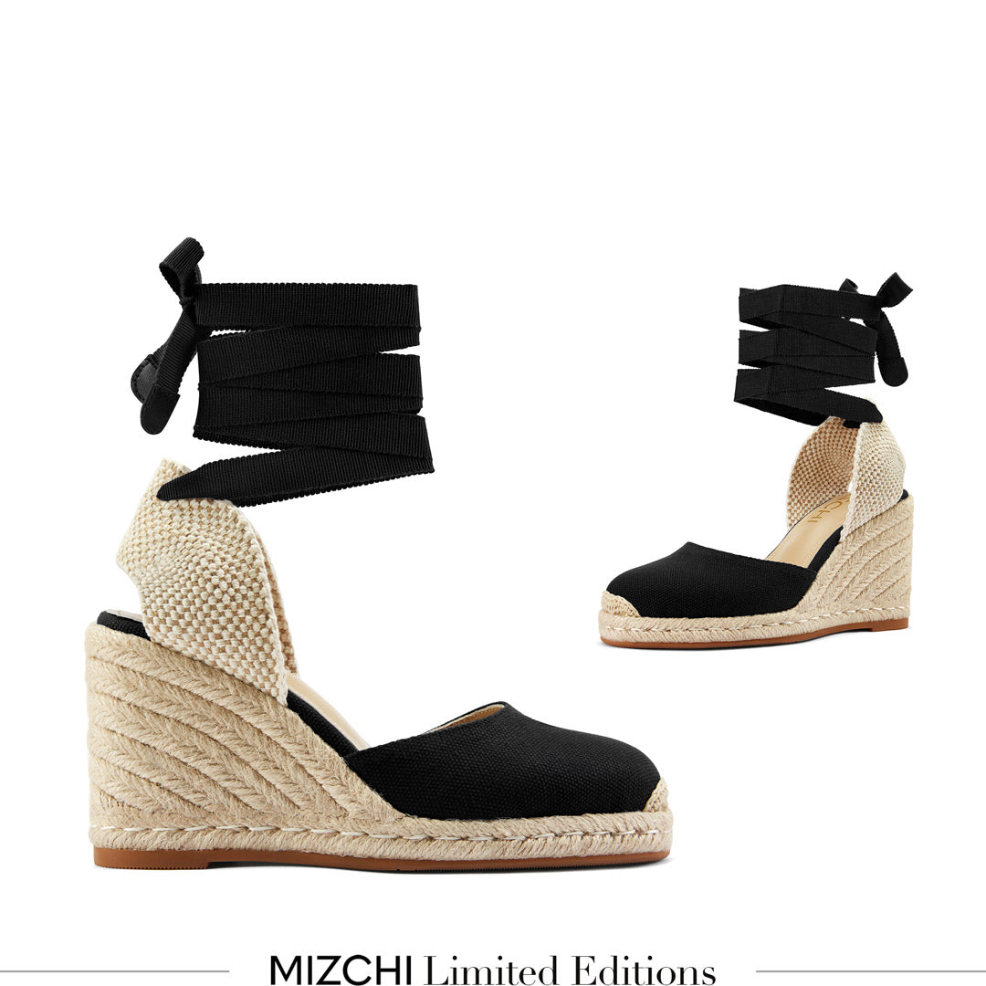 *Monaco 8 - Black Wedge Espadrilles