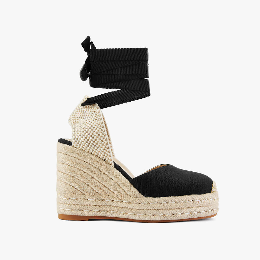 *Monaco 10 - Black Wedge Espadrilles