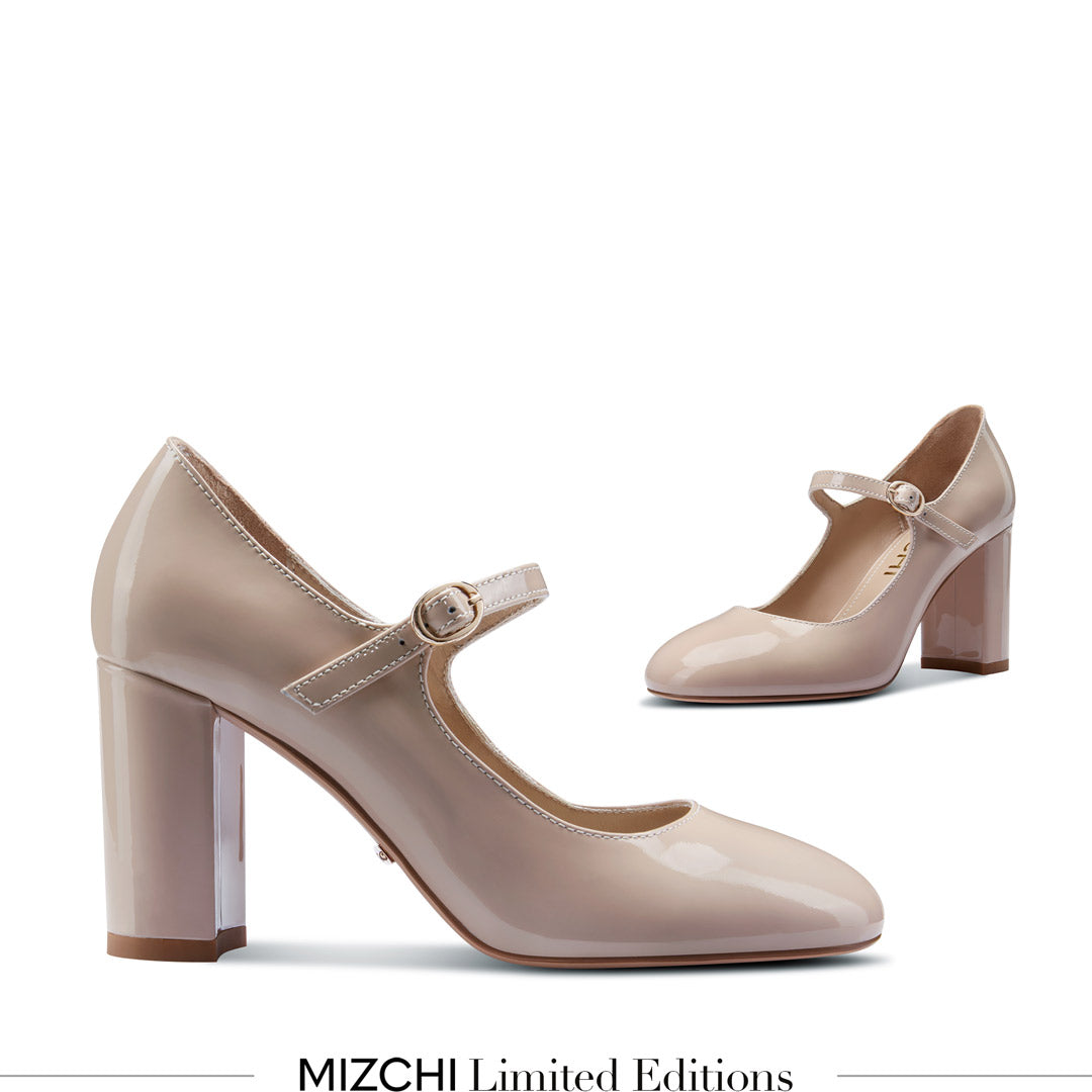 *GAYLE - beige patent mary jane pumps