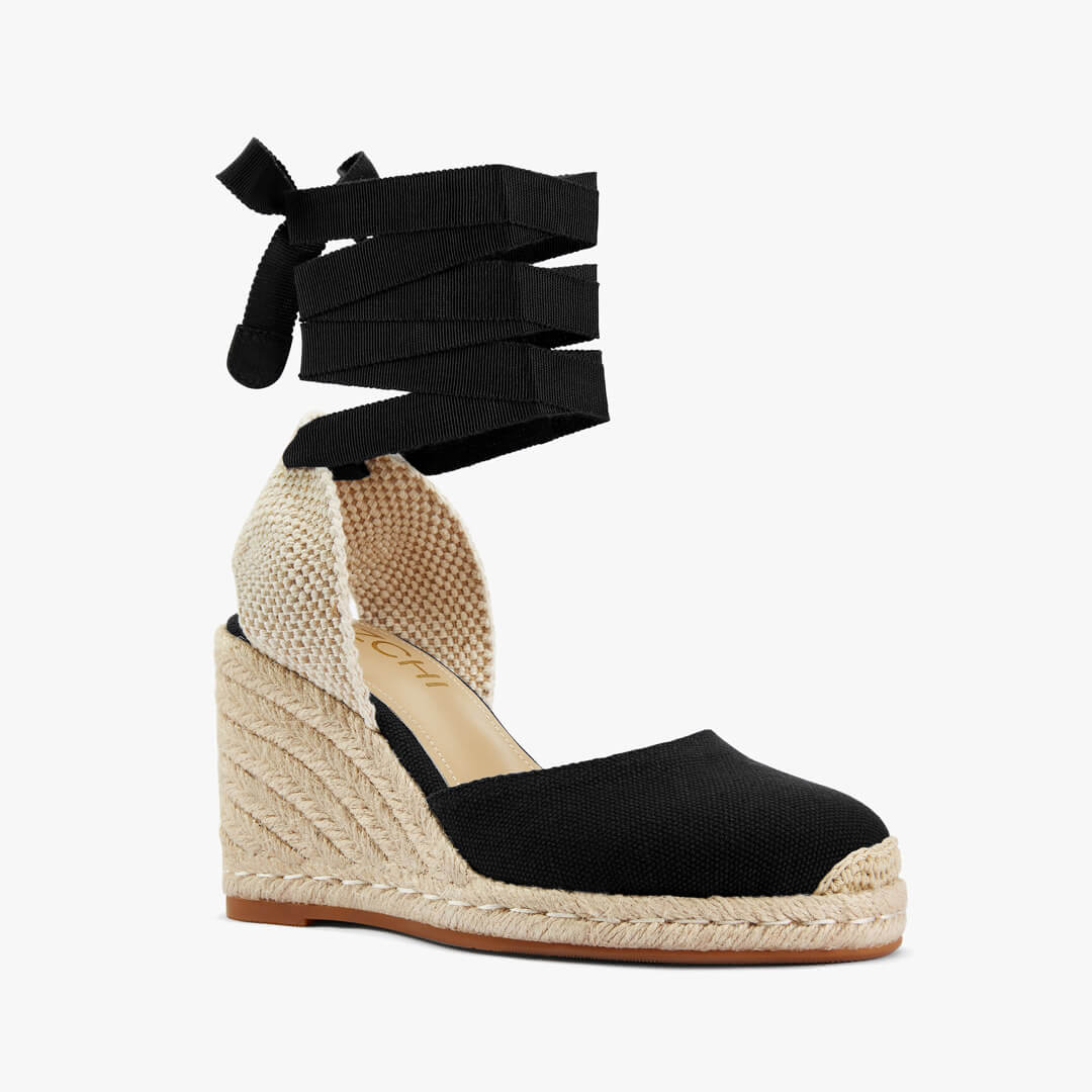 *Monaco 8 - Black Wedge Espadrilles