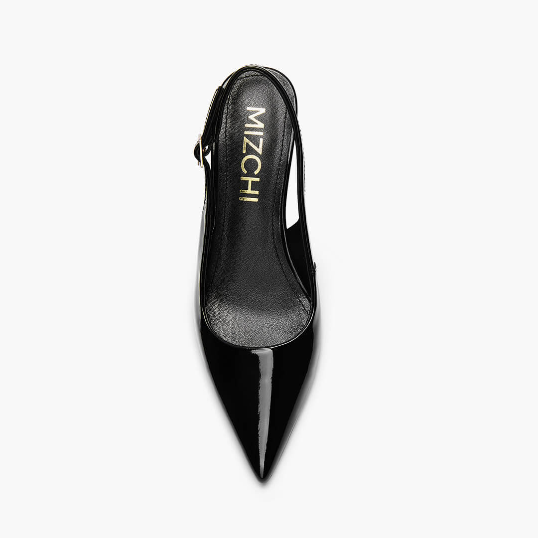 *ELLIOT - black patent slingback wedge