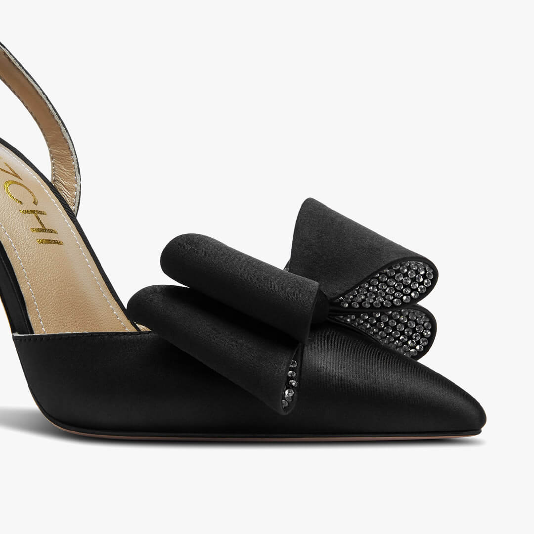 *ELYSIA - black satin bow slingback