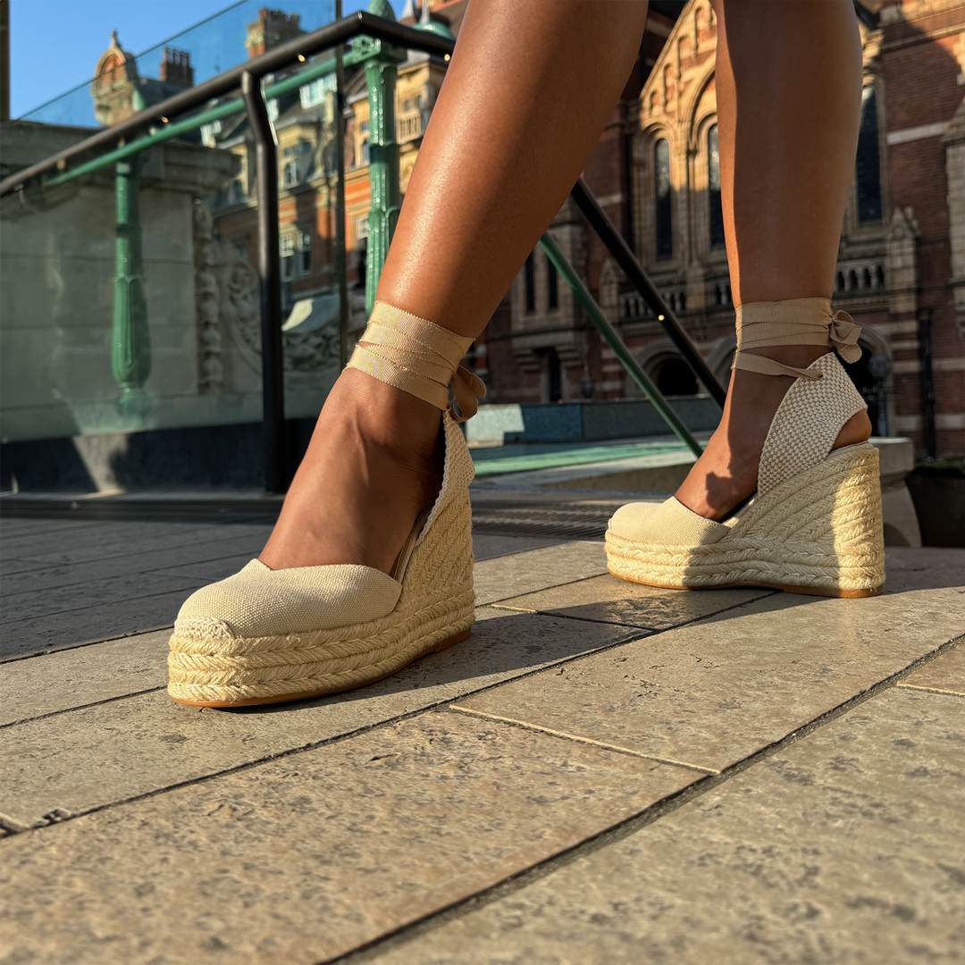 *Monaco 10 - Beige Wedge Espadrilles