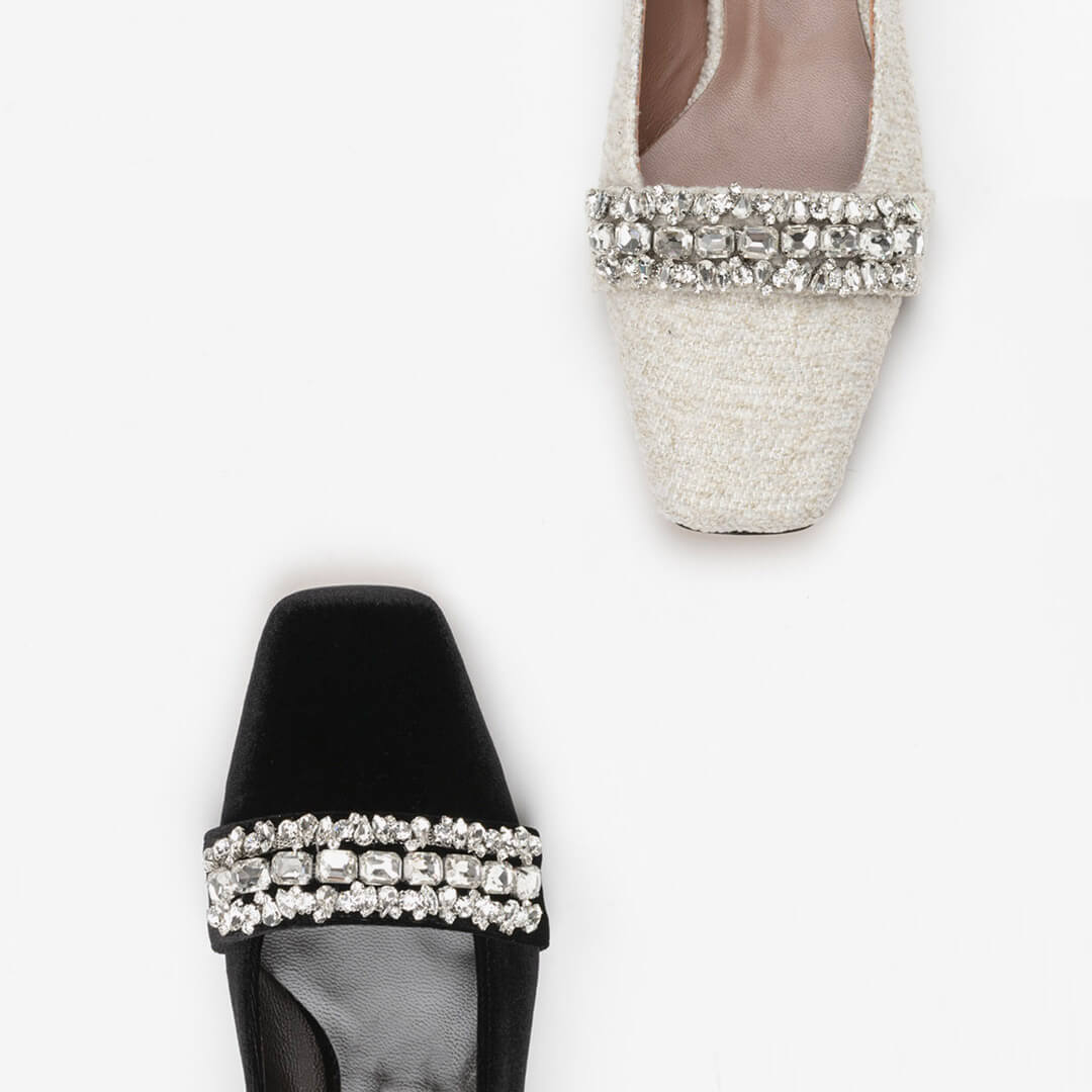 PENEMONE - jeweled fabric pumps