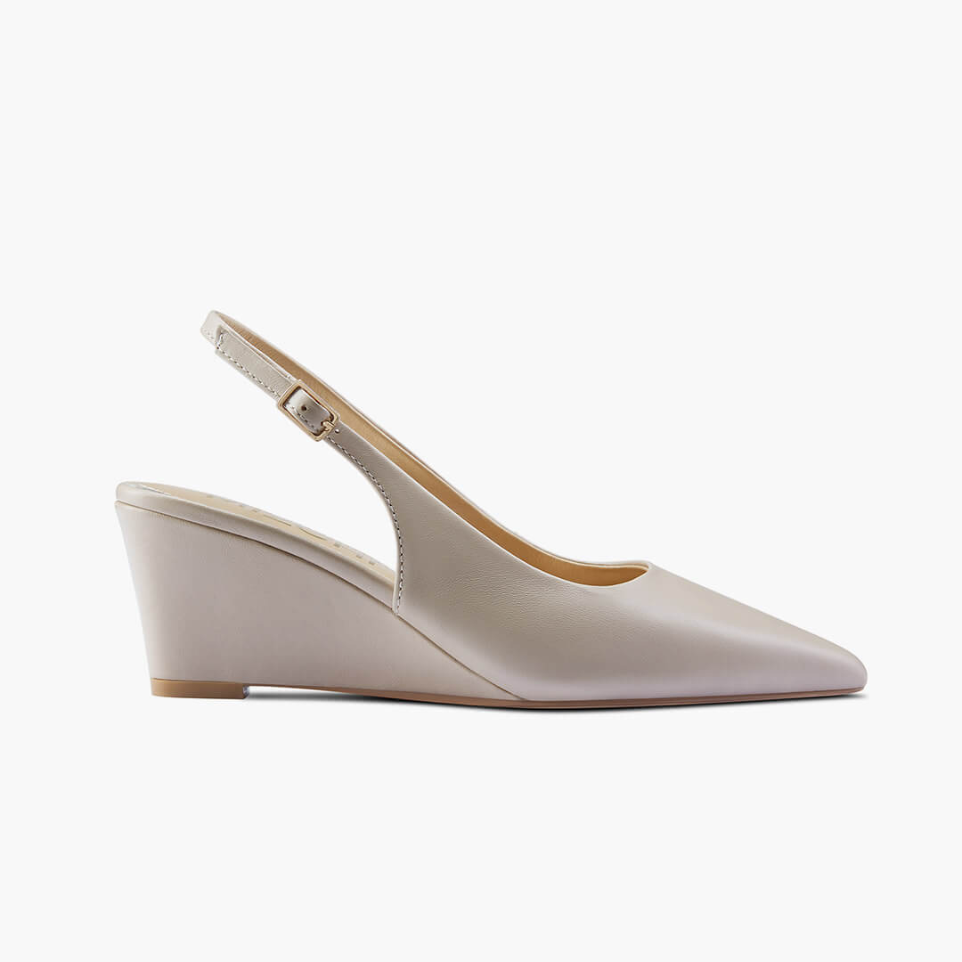 *ELLIOT - beige leather slingback wedge