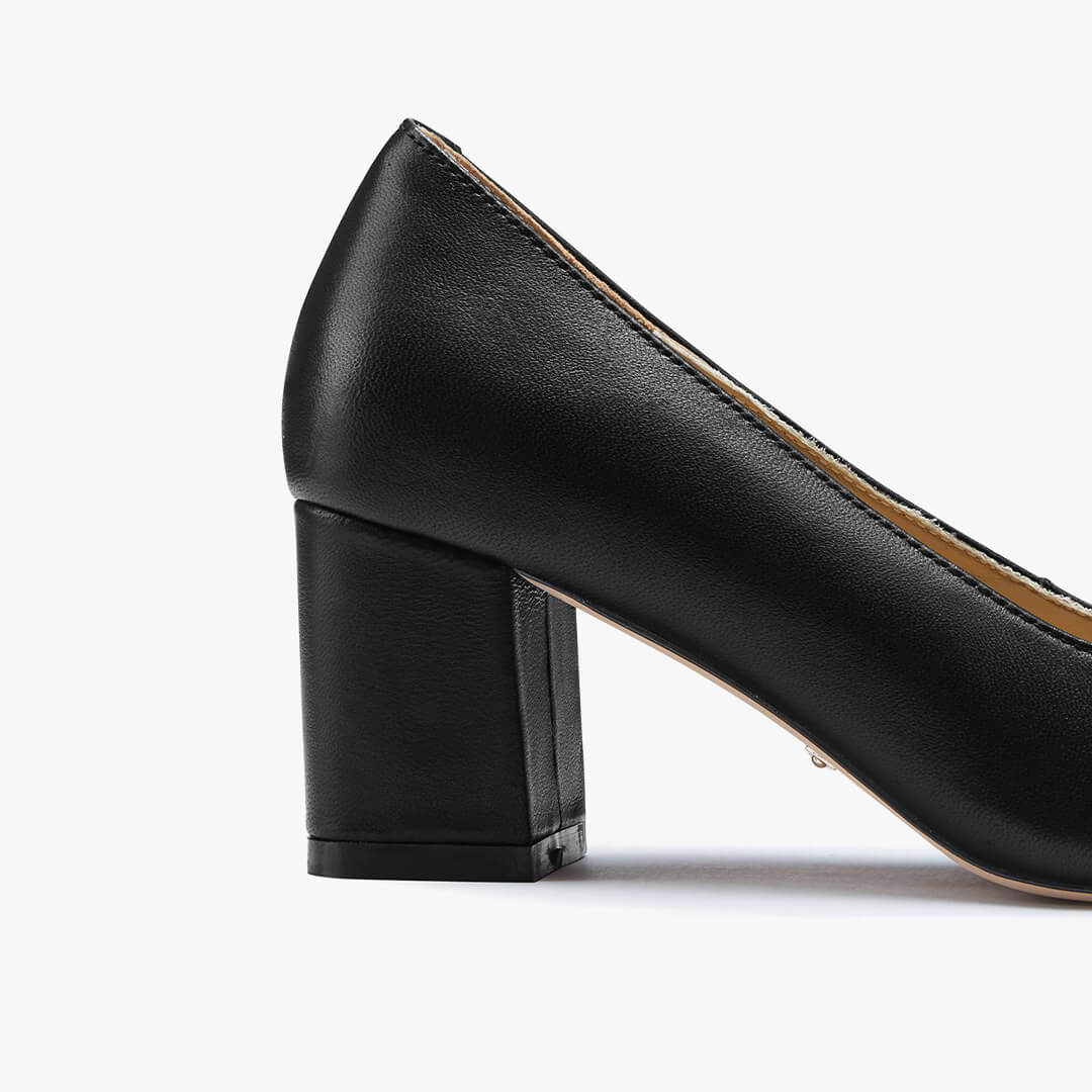 *FIONA - black leather chunky heel pump