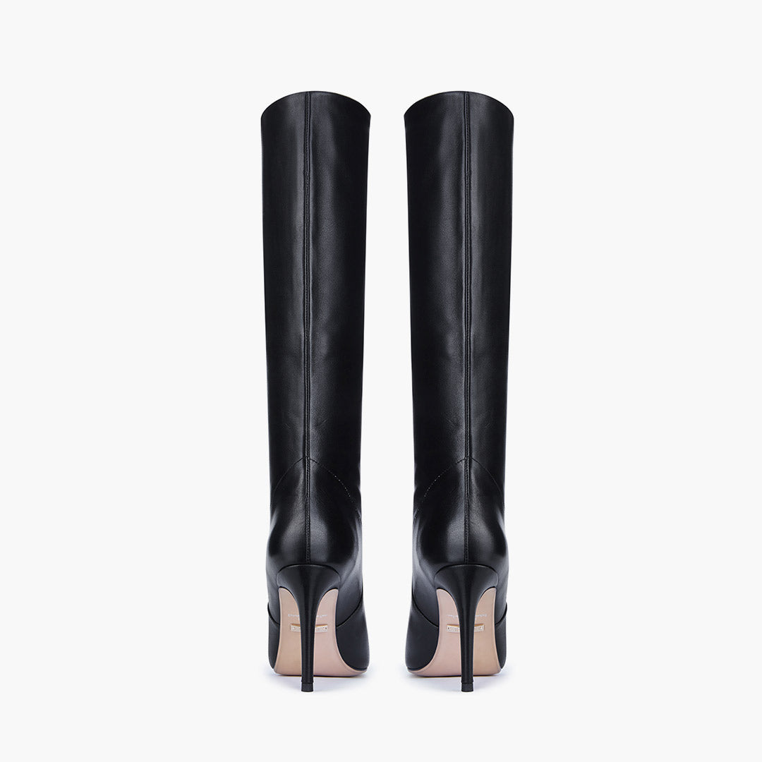 *KALA - black leather Stiletto knee boots