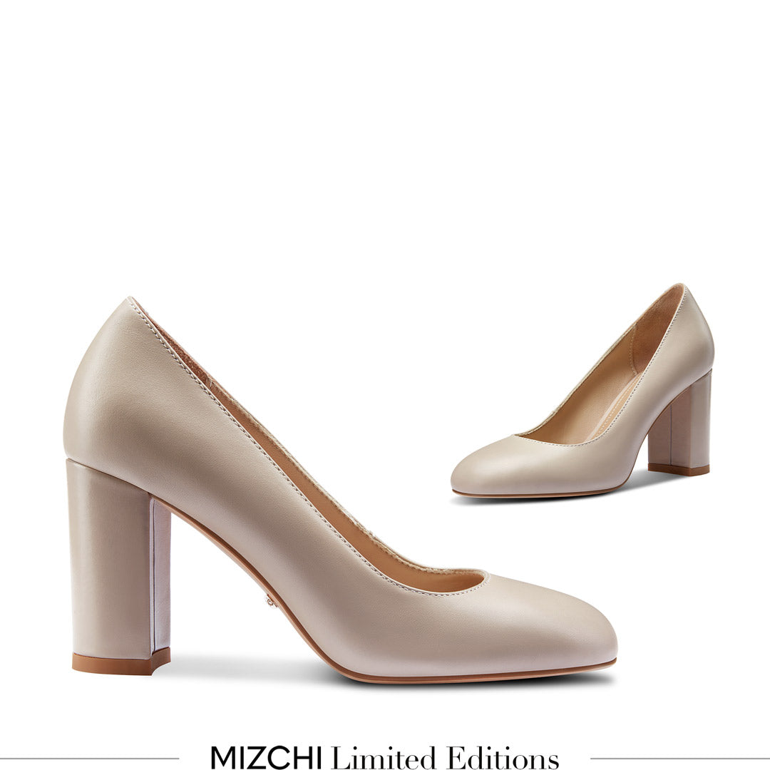 *ESHA - beige leather chunky high heel pump