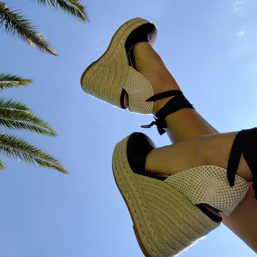 *Monaco 10 - Black Wedge Espadrilles